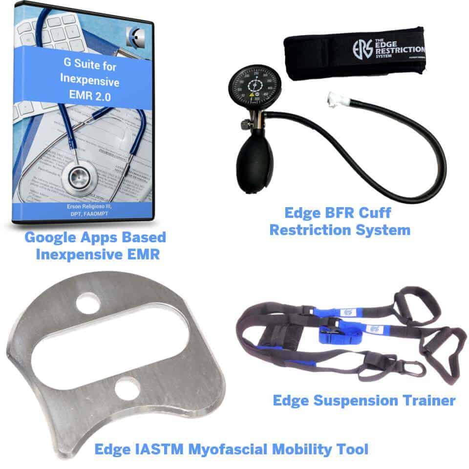 edge g suite inexpensive EMR google apps, Edge iastm mobility tool myofascial tool, edge restriction system BFR blood pressure cuff, edge suspension trainer